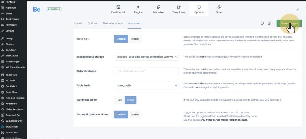 Screenshot: Save changes