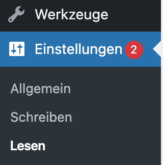 Navigieren Sie zu "Einstellungen" und "Lesen"